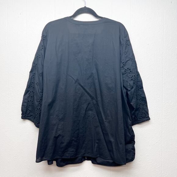 Croft & Barrow Top Women 3X 100% Cotton Eyelet Button Front Breathable Dark Boho - Picture 6 of 14